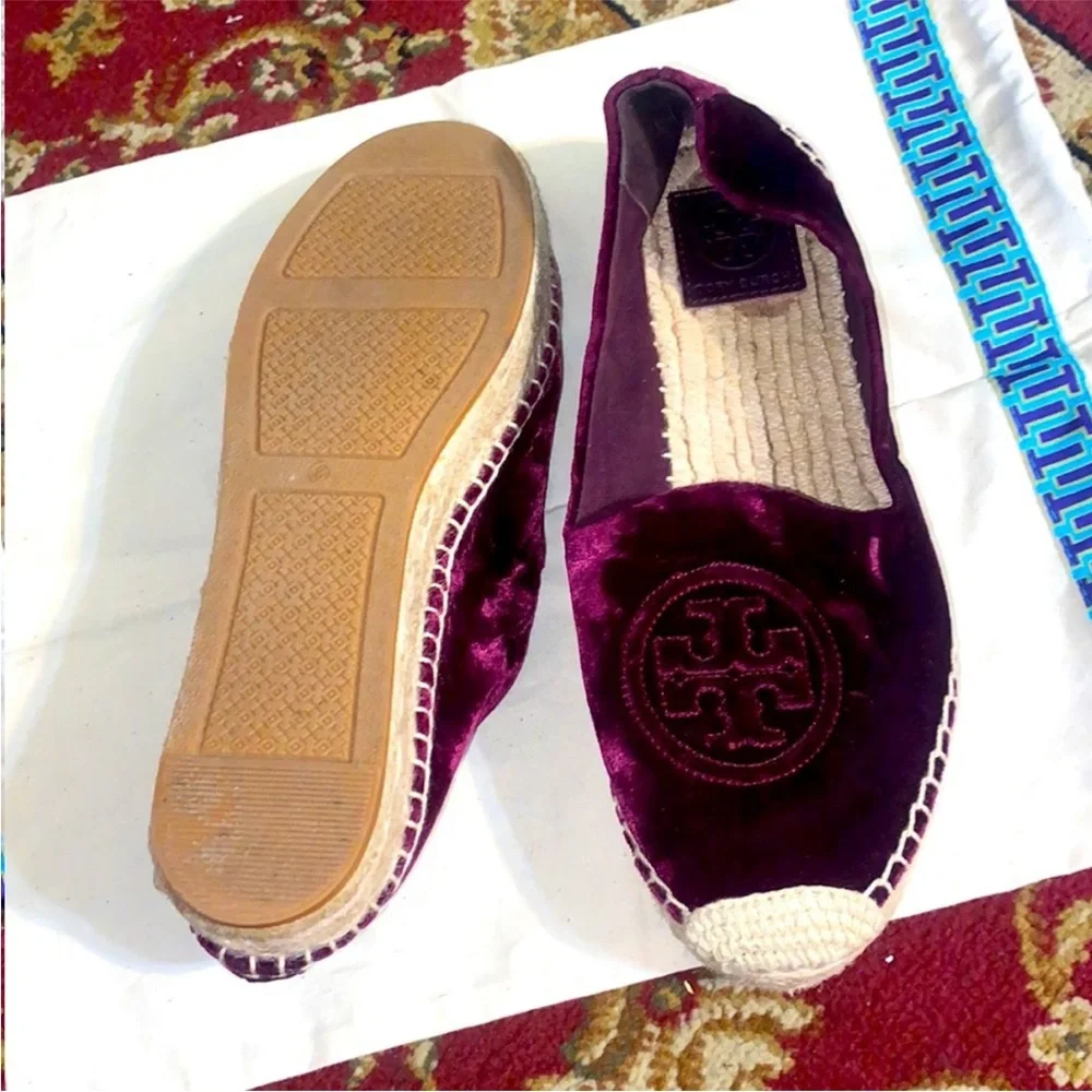 Tory Burch Velvet Espadrille Slip-Ons in Plum